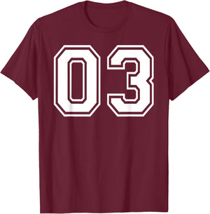03 Number Three Team Sports Graphic Design Matching Varsity T-Shirt - T-Shirt | Maroon