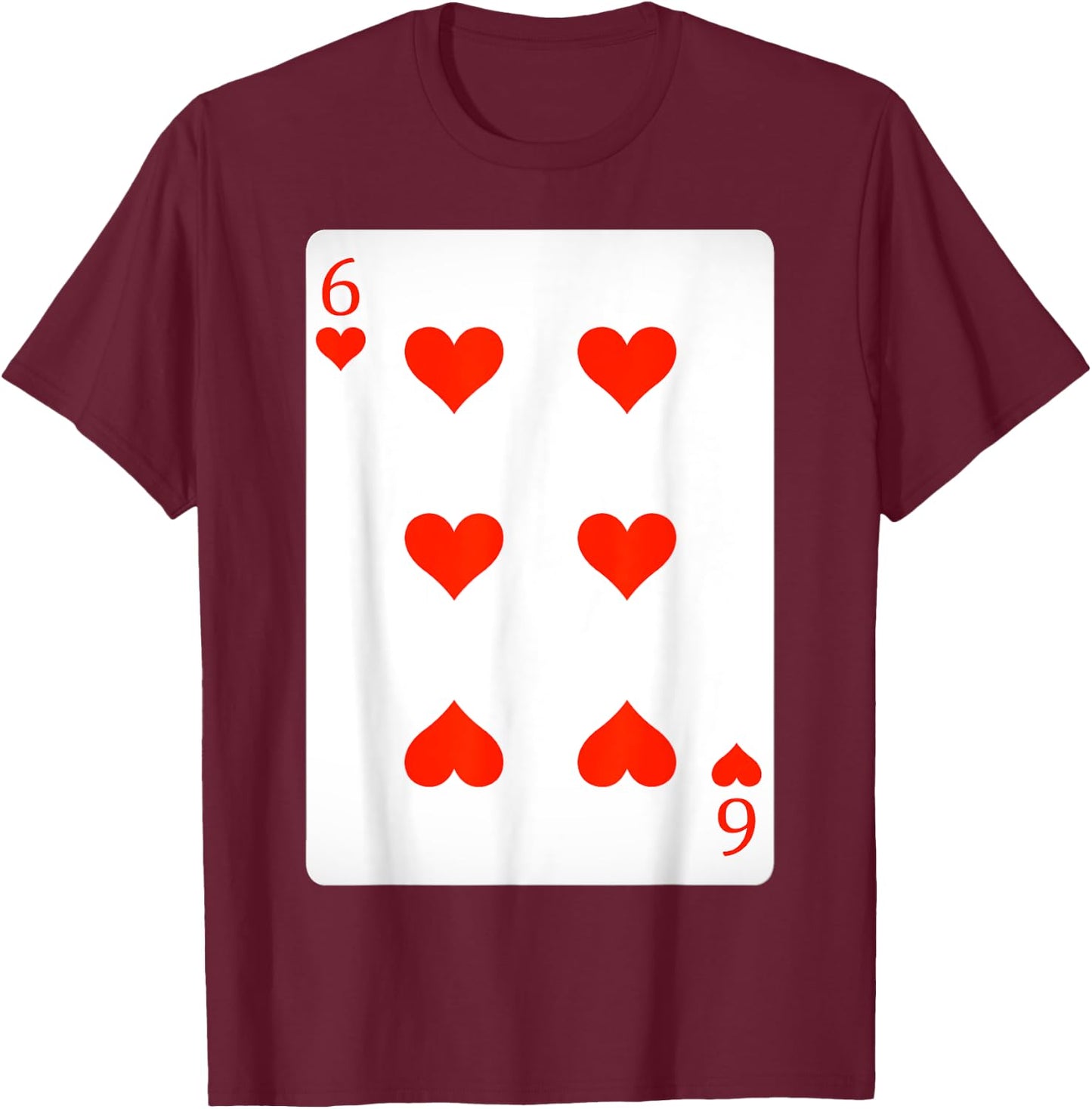 6 Six Of Hearts Playing Cards Shirt Easy Halloween Costume T-Shirt - T-Shirt | Maroon