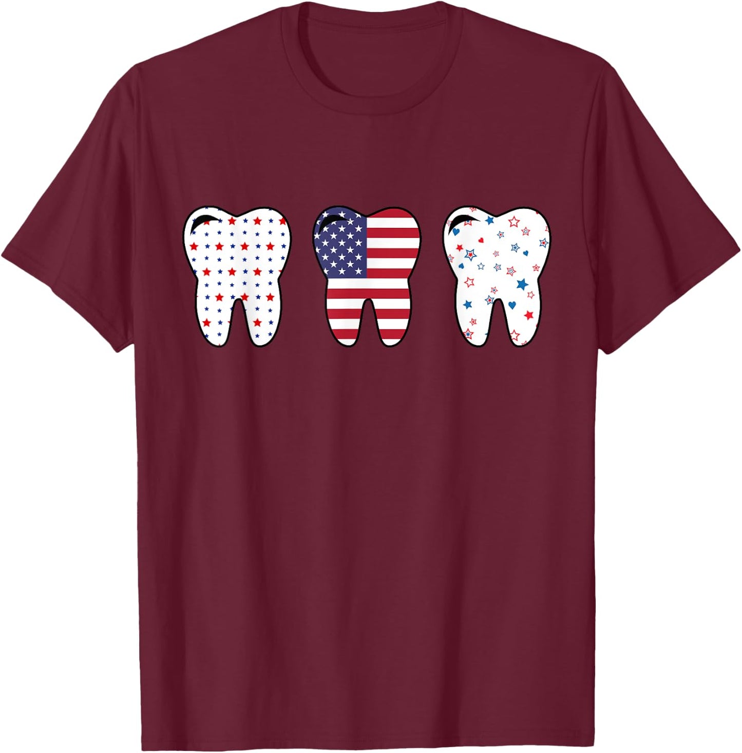 Dental Hygienist Us Flag 4th of July Patriotic Tooth Doctor T-Shirt - T-Shirt | Maroon