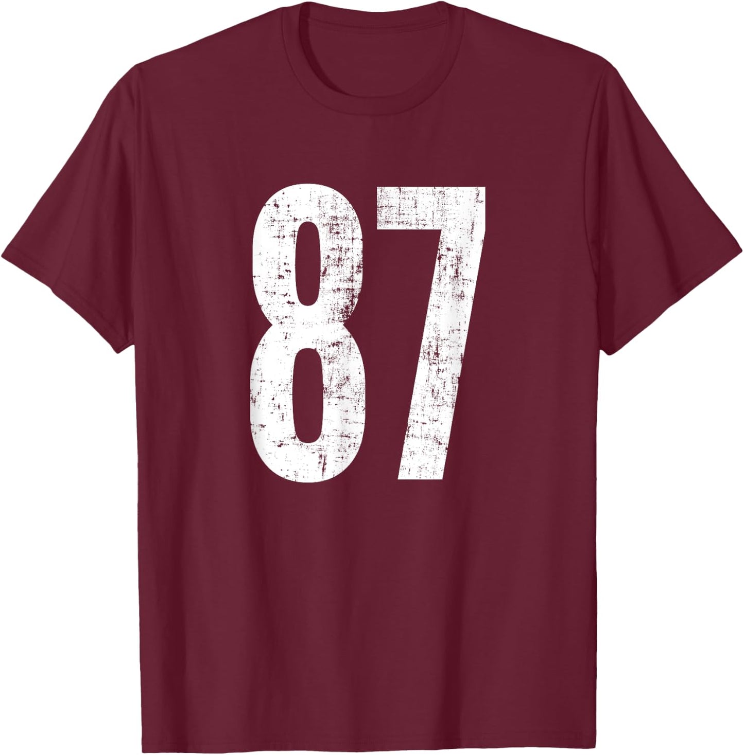 Number 87 Eighty-Seven Distressed Vintage Sport Team Players T-Shirt - T-Shirt | Maroon