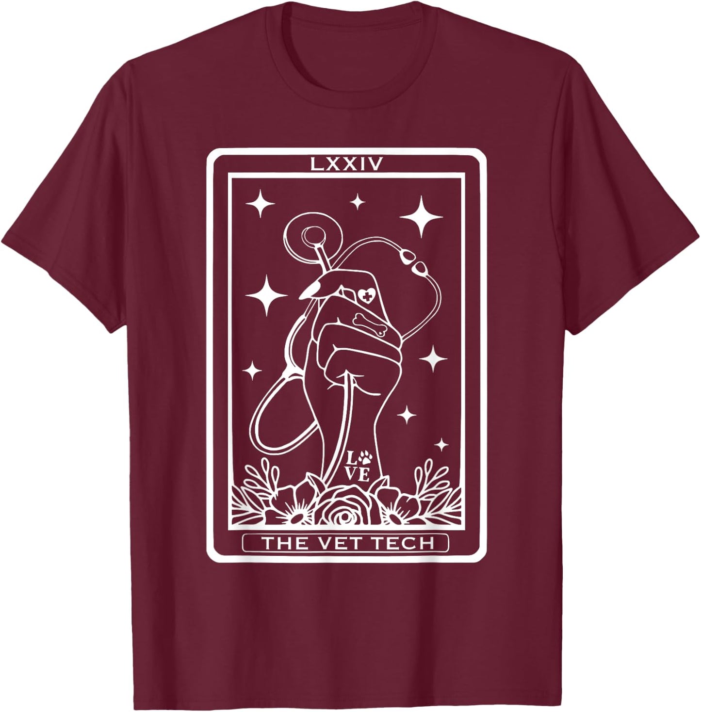 Vet Tech Tarot Card Veterinarian Celestial Witchcraft Goth T-Shirt - T-Shirt | Maroon