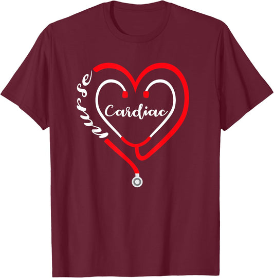 Cardiac Nurse Valentines Day Stethoscope Heart RN T-Shirt - T-Shirt | Maroon