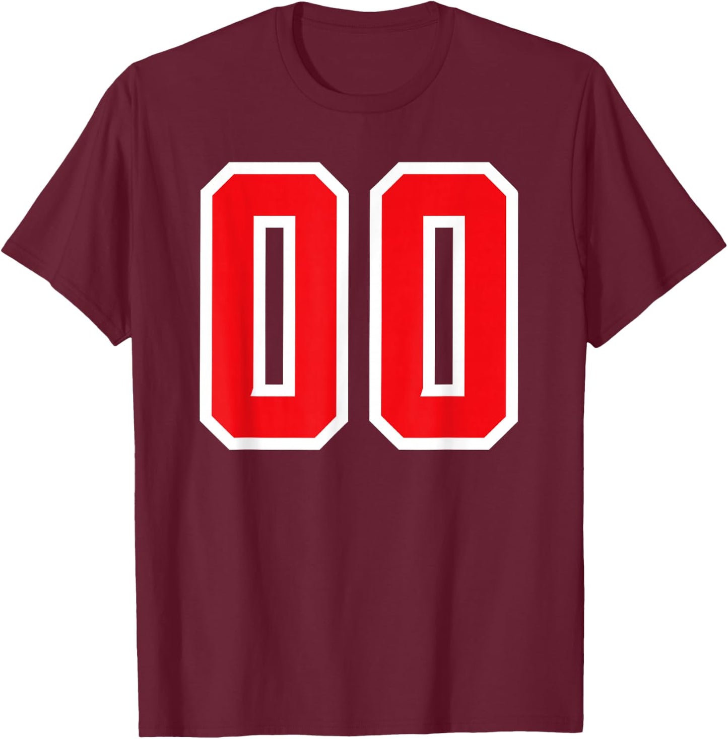 Number #00 Sport White Red Varsity Number T-Shirt - T-Shirt | Maroon