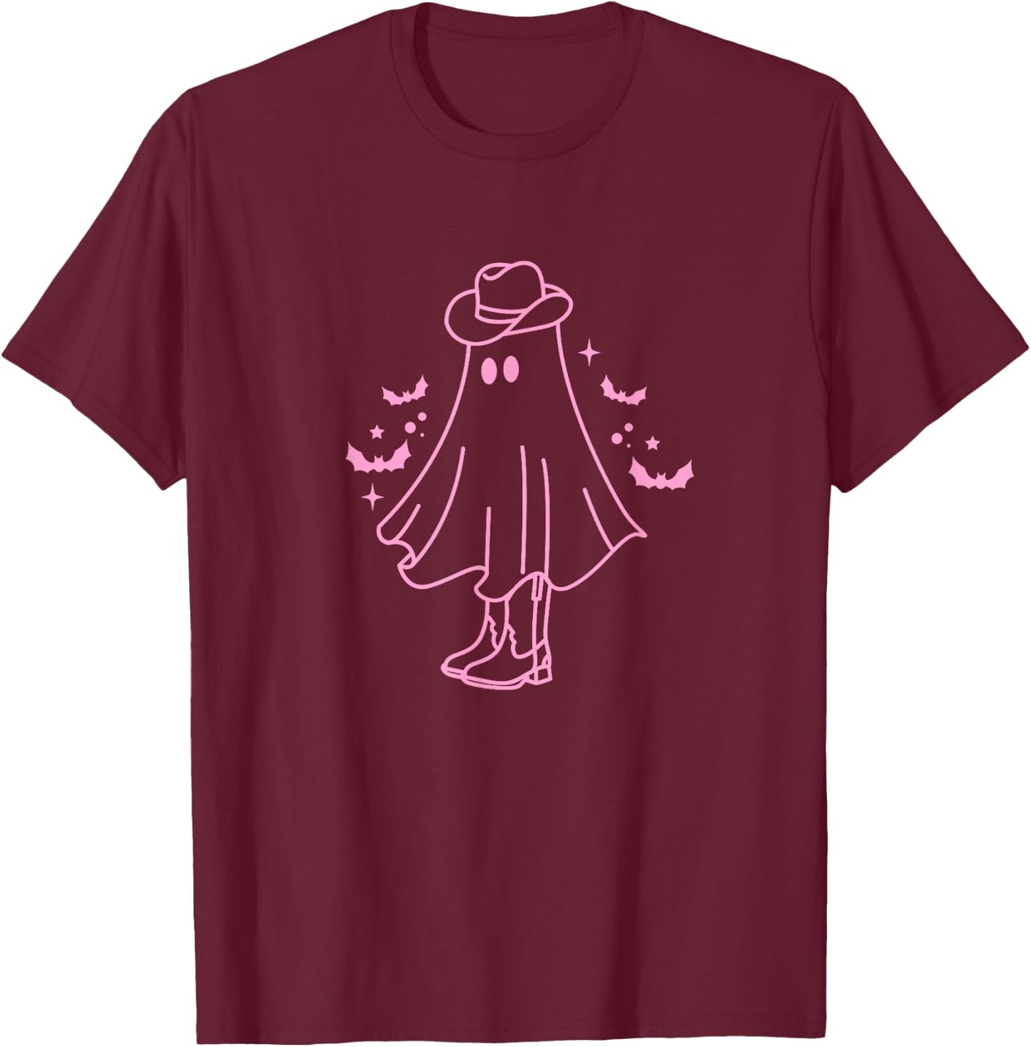Cute Retro Pink Cowboy Ghost T-Shirt - T-Shirt | Maroon