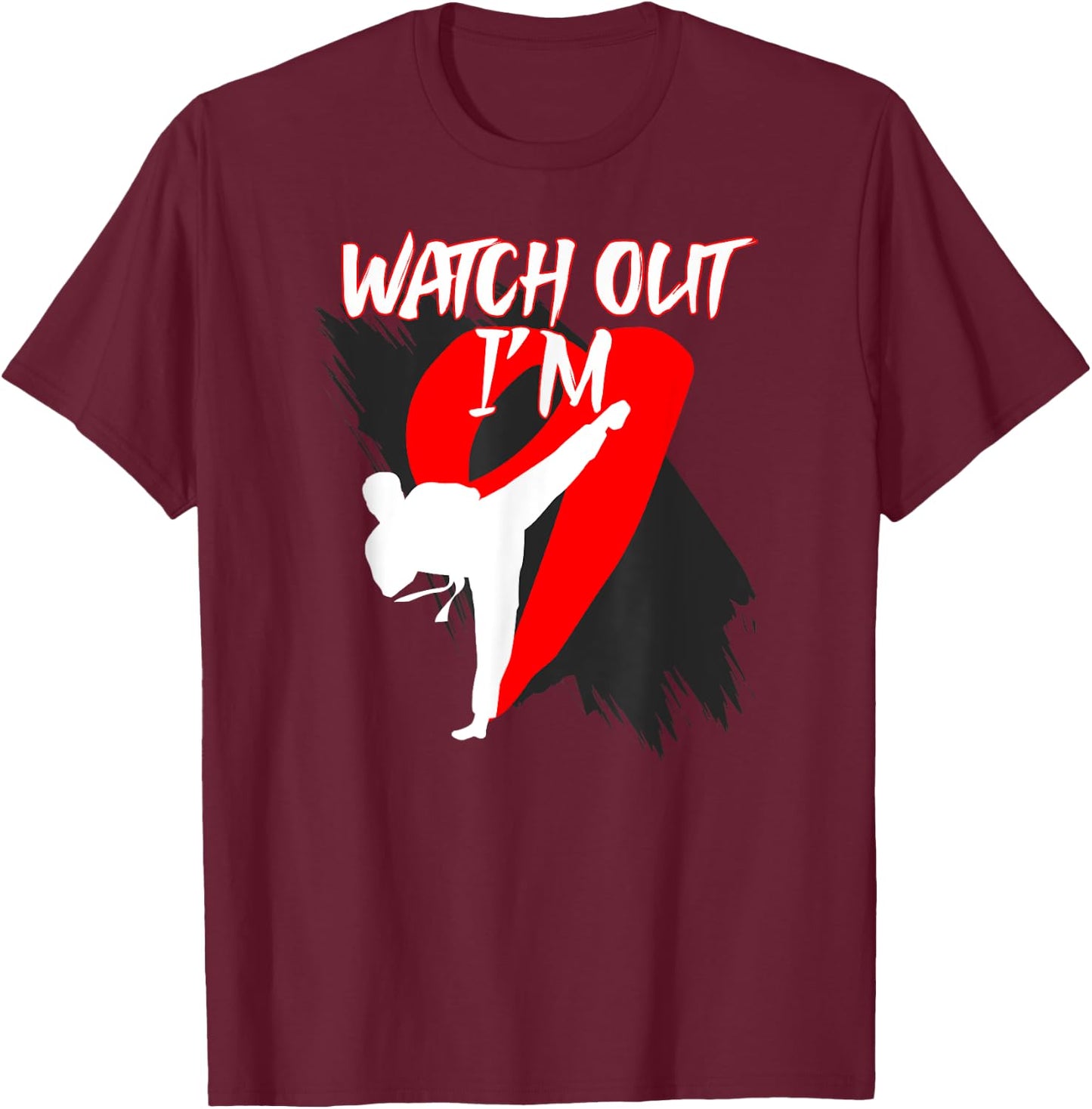 9th Birthday Party Taekwondo 9 Year Old Taekwondo Fighter T-Shirt - T-Shirt | Maroon