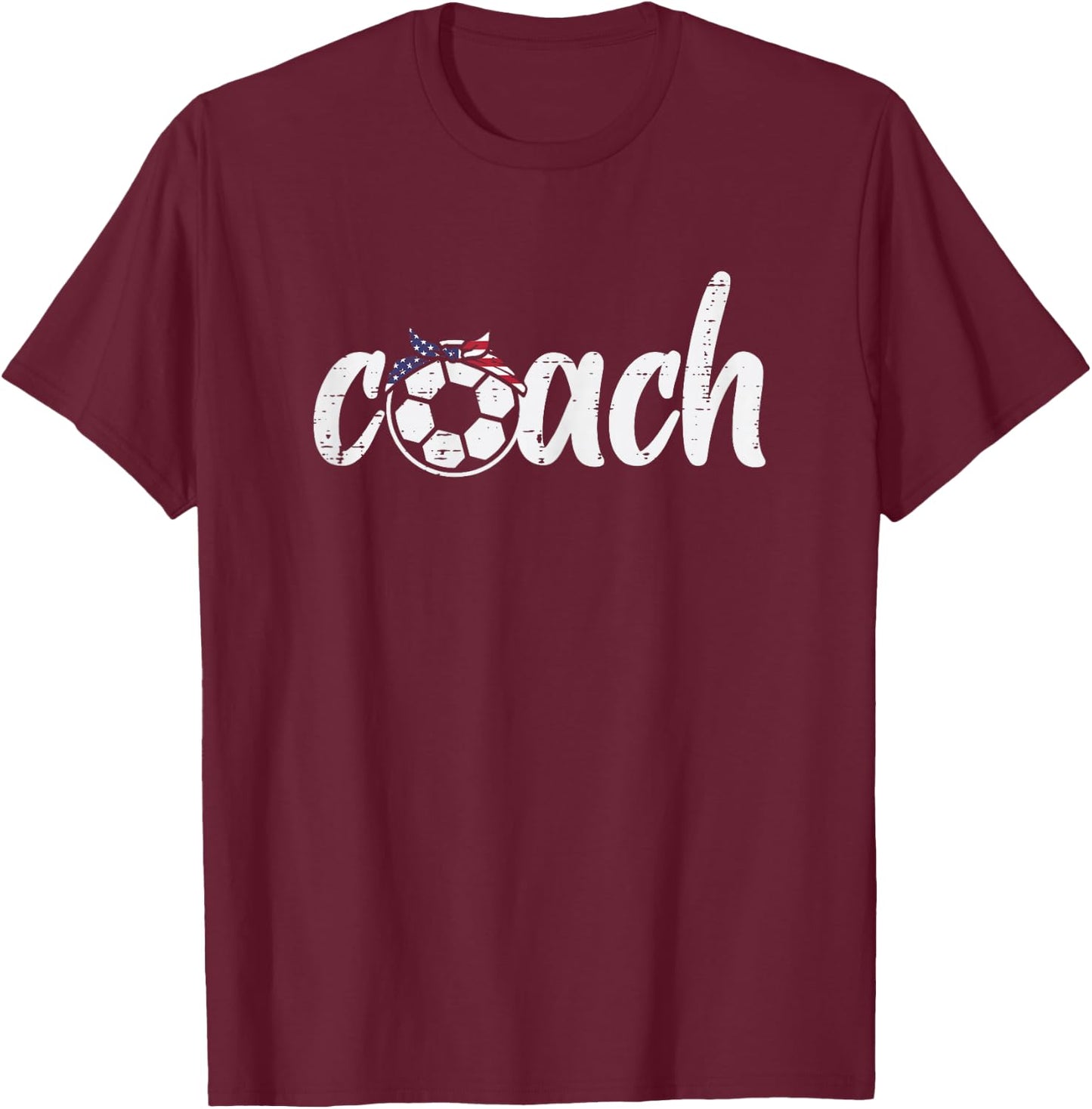 Coach Soccer American Flag Bandana Football Women Girls Mom T-Shirt - T-Shirt | Maroon
