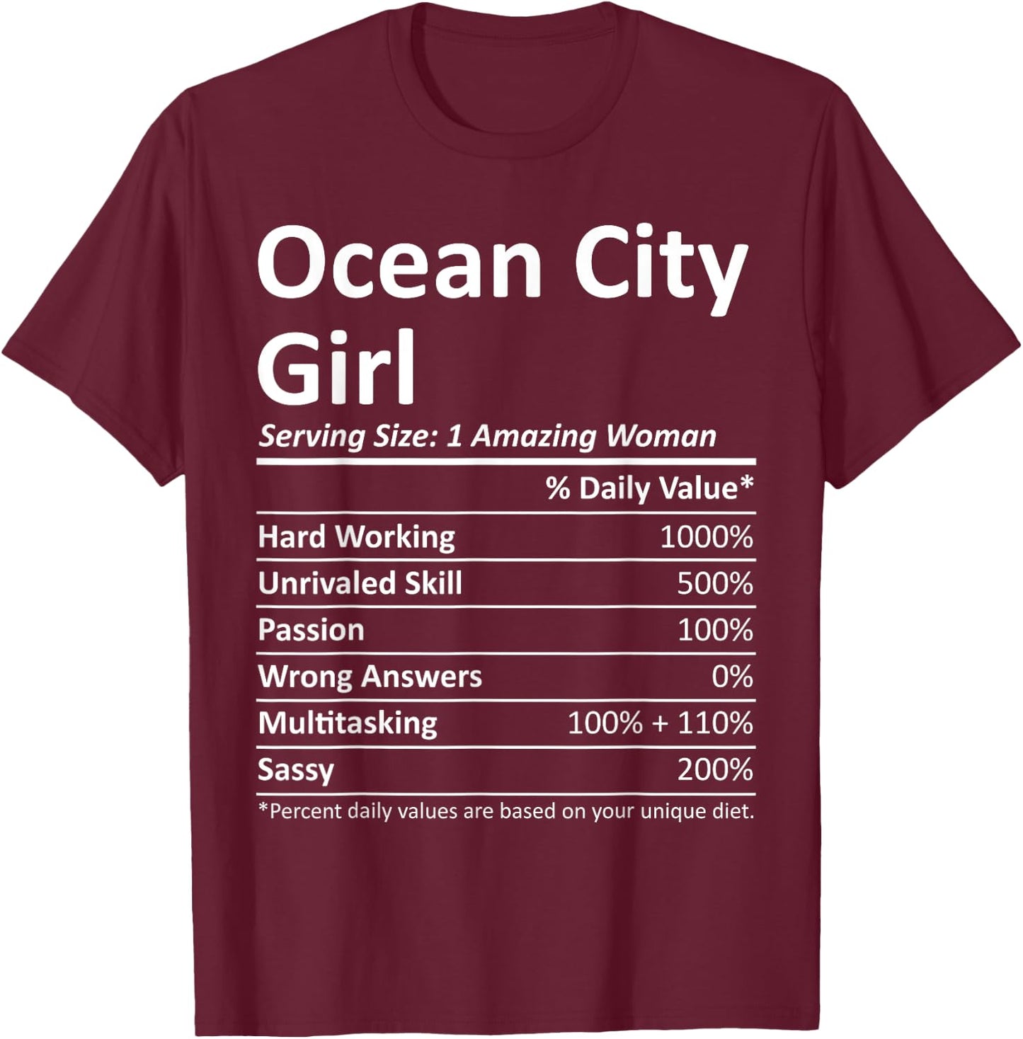 OCEAN CITY GIRL NJ NEW JERSEY Funny City Home Roots USA Gift T-Shirt - T-Shirt | Maroon