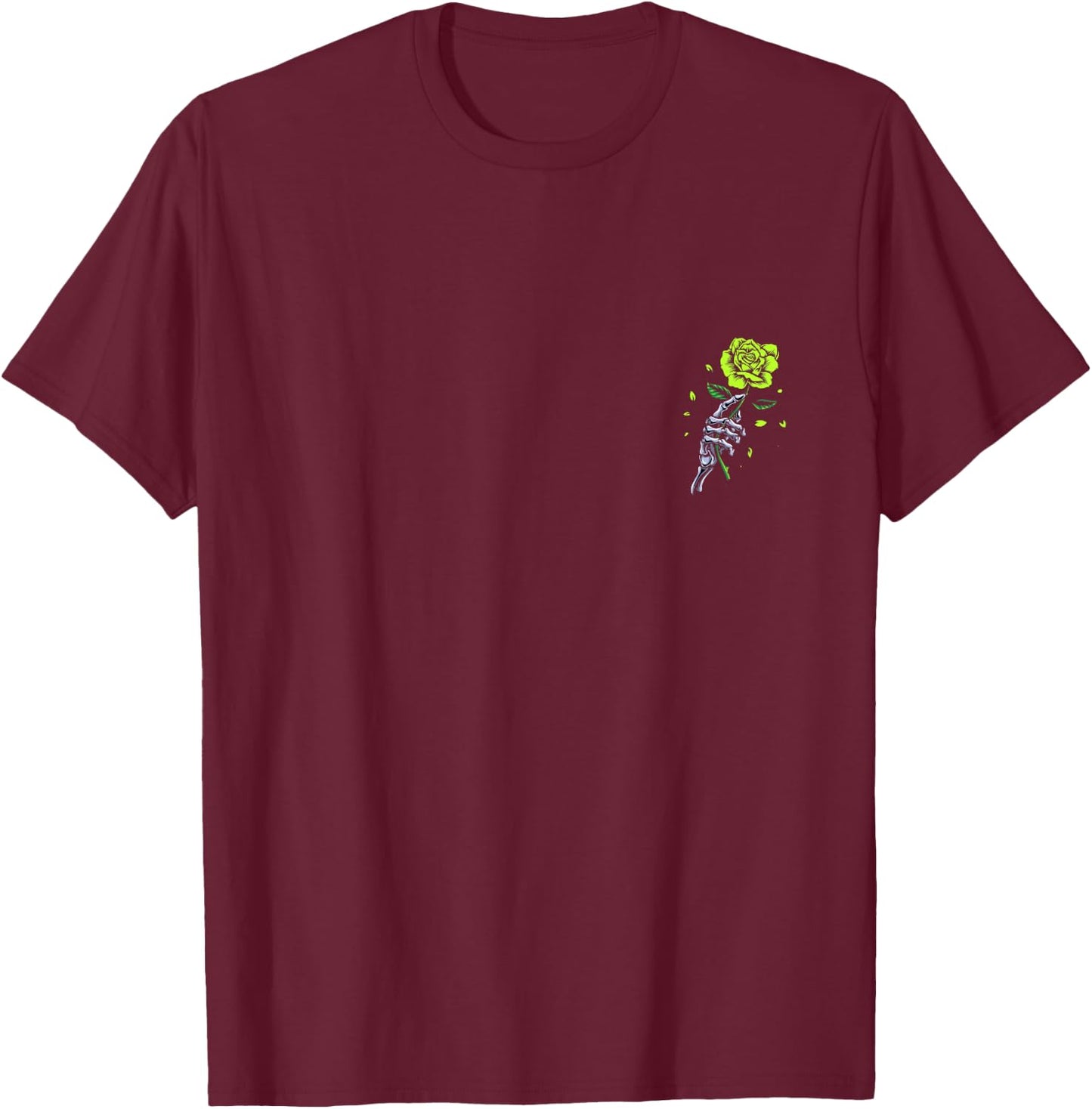 Green Skeletal Last Rose Green Color Graphic T-Shirt - T-Shirt | Maroon
