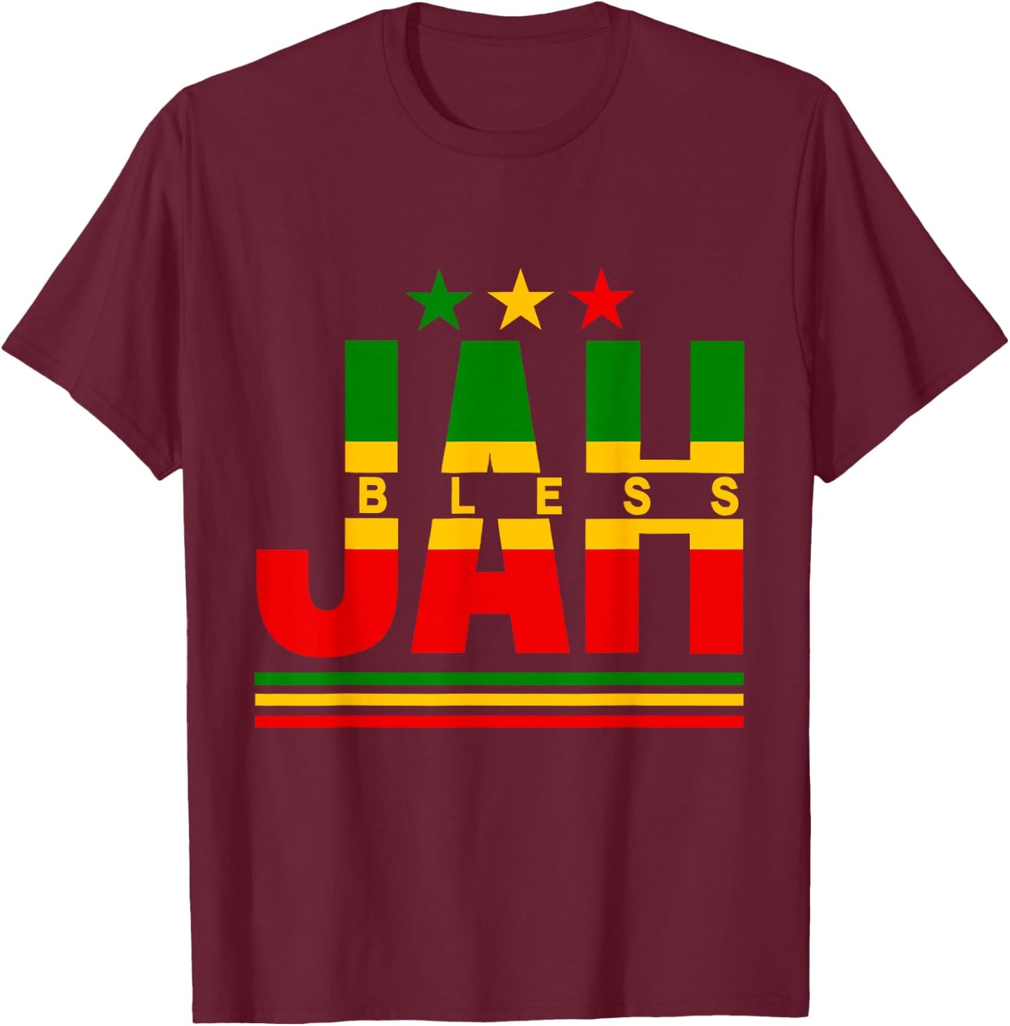 Jah Bless Rasta Reggae Music Rastafari Roots Jamaican T-Shirt - T-Shirt | Maroon