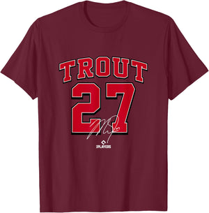 Mike Trout Los Angeles Baseball Player MLBPA Baseball Fan T-Shirt - T-Shirt | Maroon