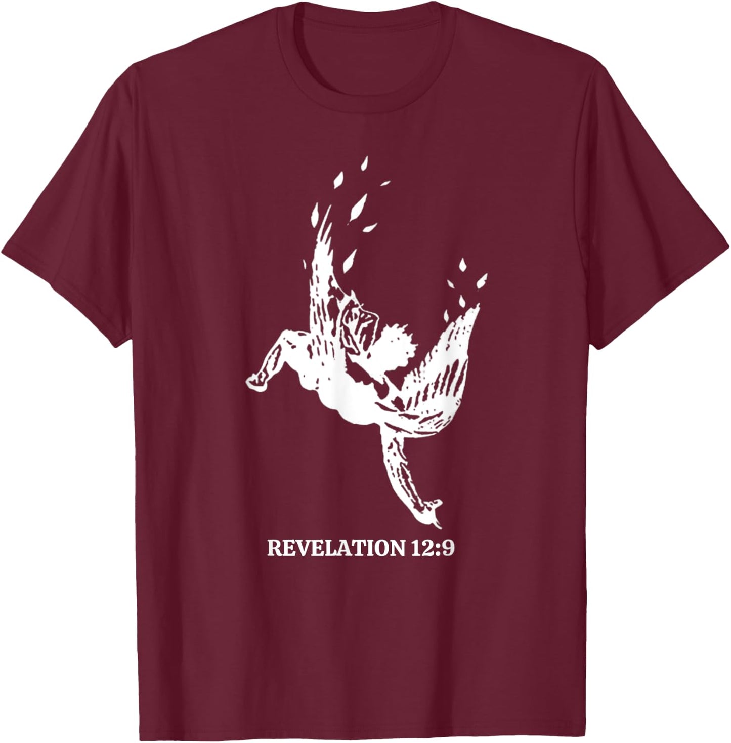 Revelations 12:9 - Fallen Angel Satan Biblical Scripture Art T-Shirt - T-Shirt | Maroon