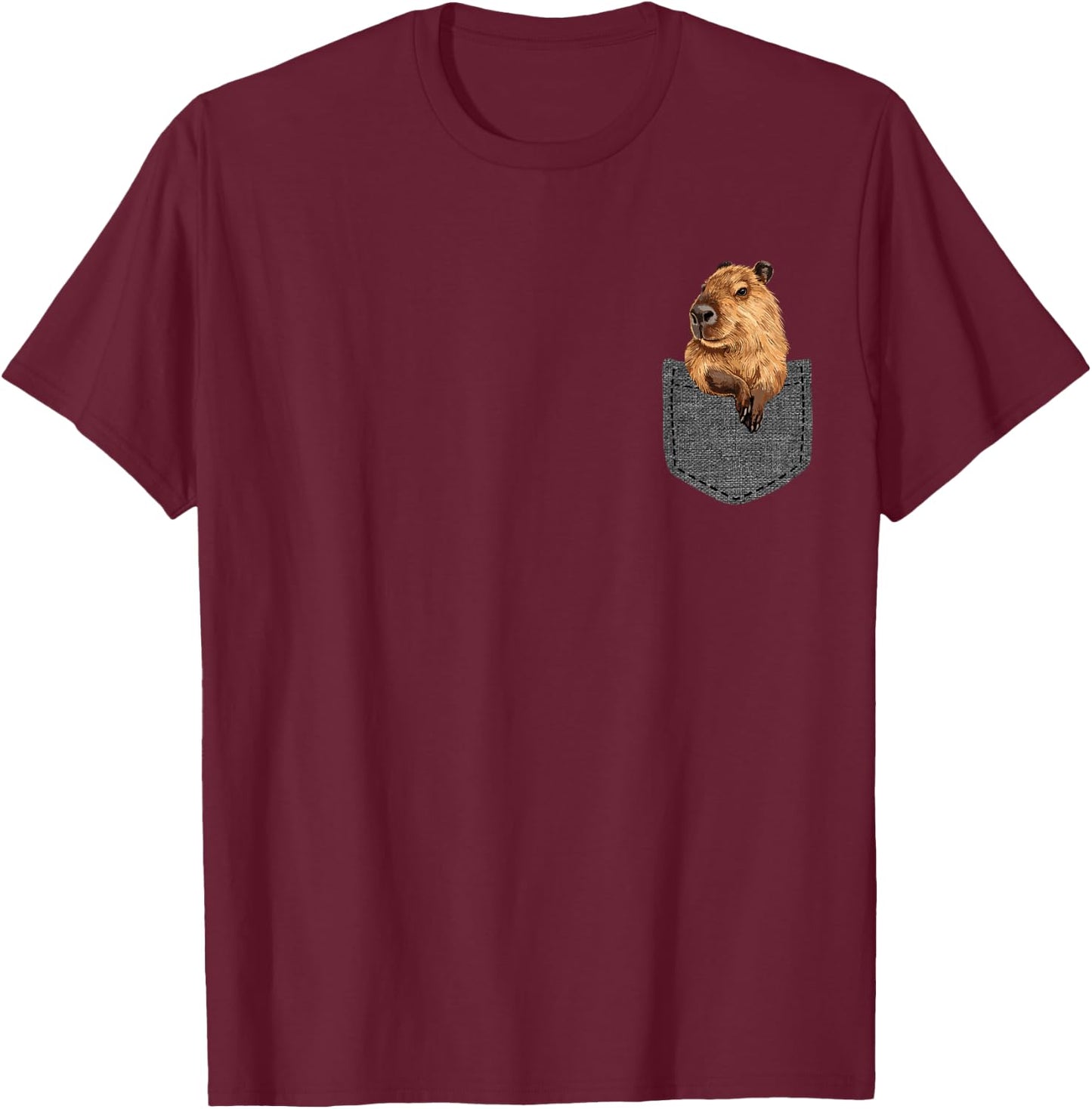Capybara in Pocket T-Shirt - T-Shirt | Maroon