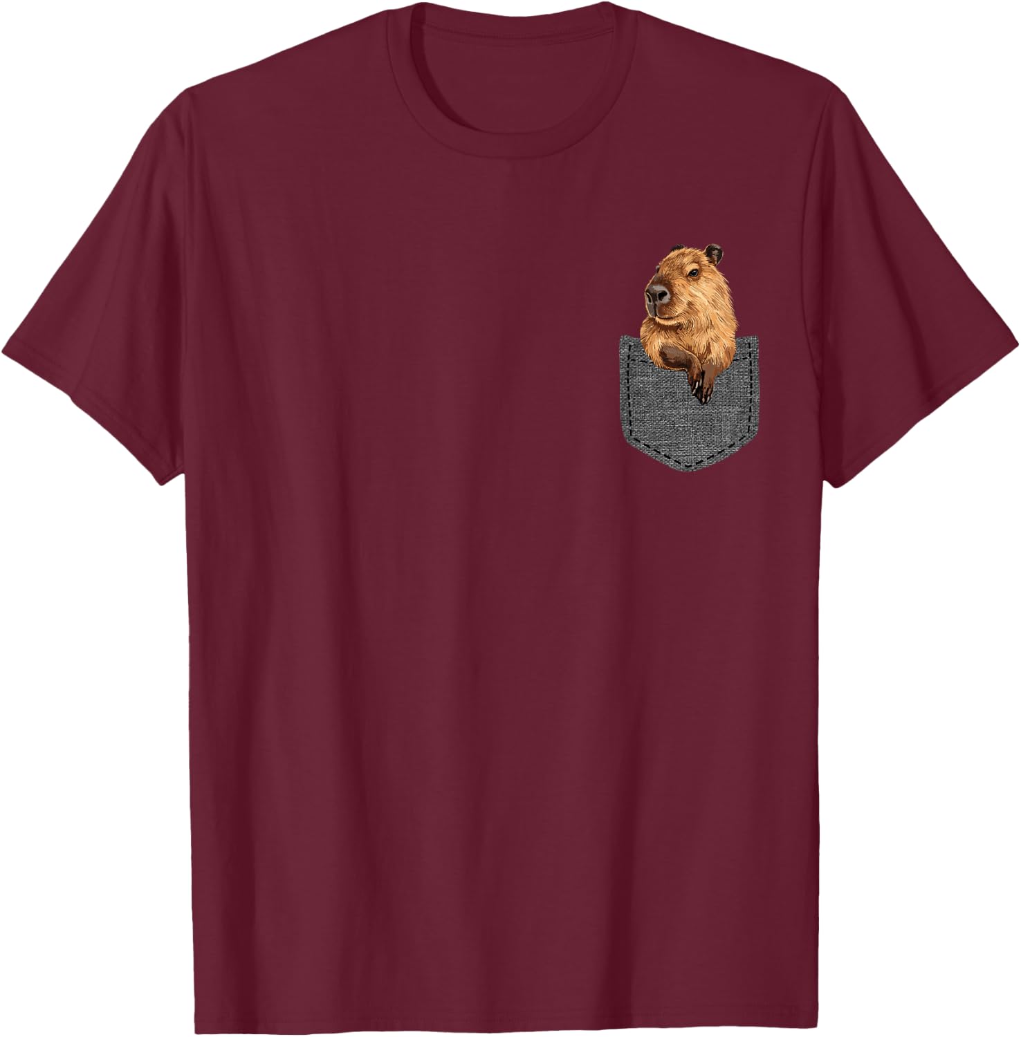 Capybara in Pocket T-Shirt - T-Shirt | Maroon