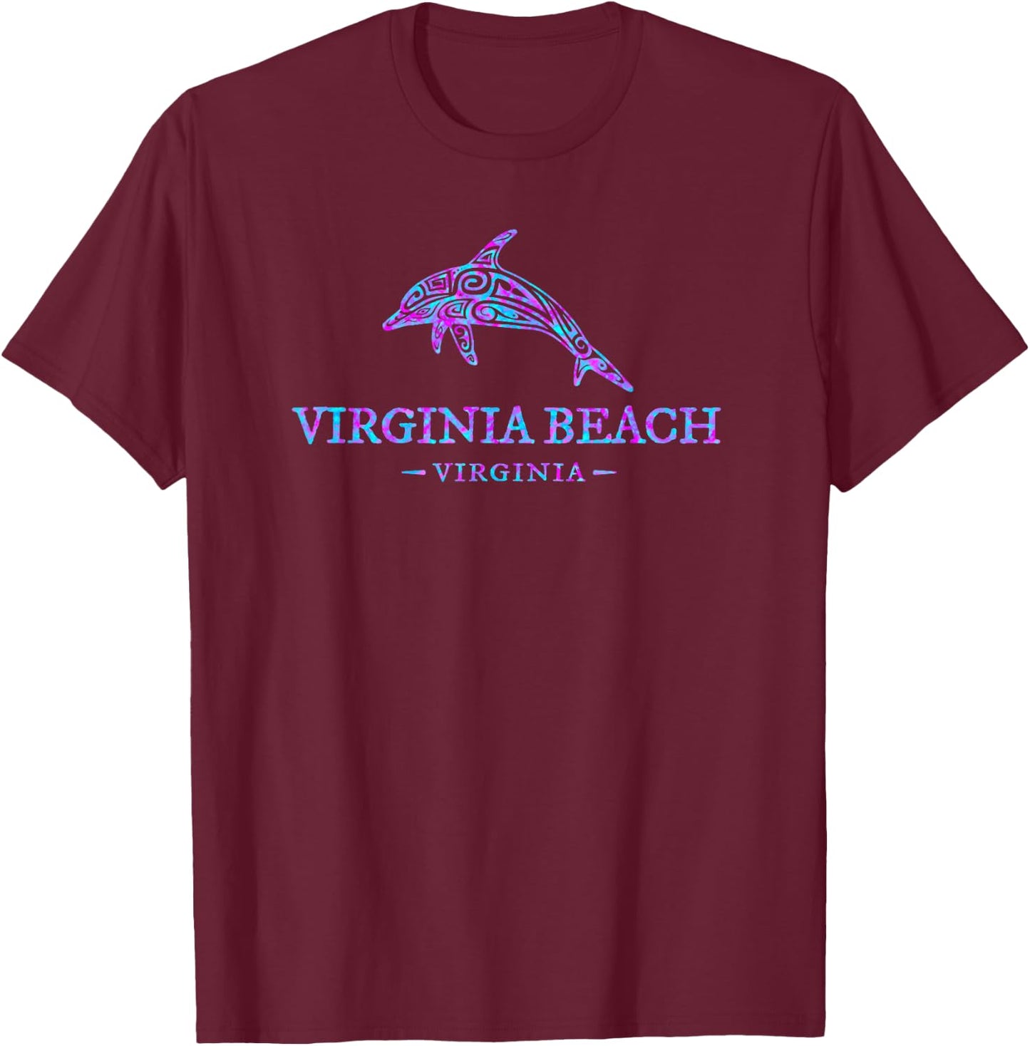 Virginia Beach Virginia Colorful Dolphin Vacation Souvenir Women Kids T-Shirt - T-Shirt | Maroon