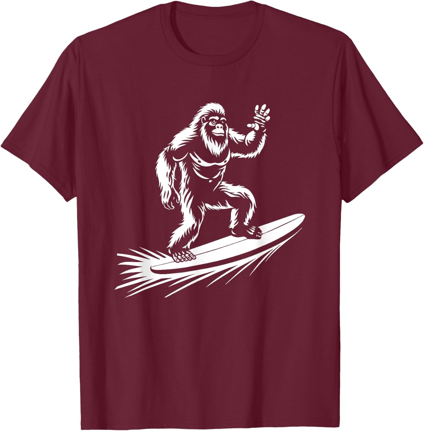 Surfing Bigfoot - Funny Hawaiian Sasquatch Surfer T-Shirt - T-Shirt | Maroon