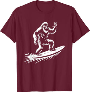 Surfing Bigfoot - Funny Hawaiian Sasquatch Surfer T-Shirt - T-Shirt | Maroon