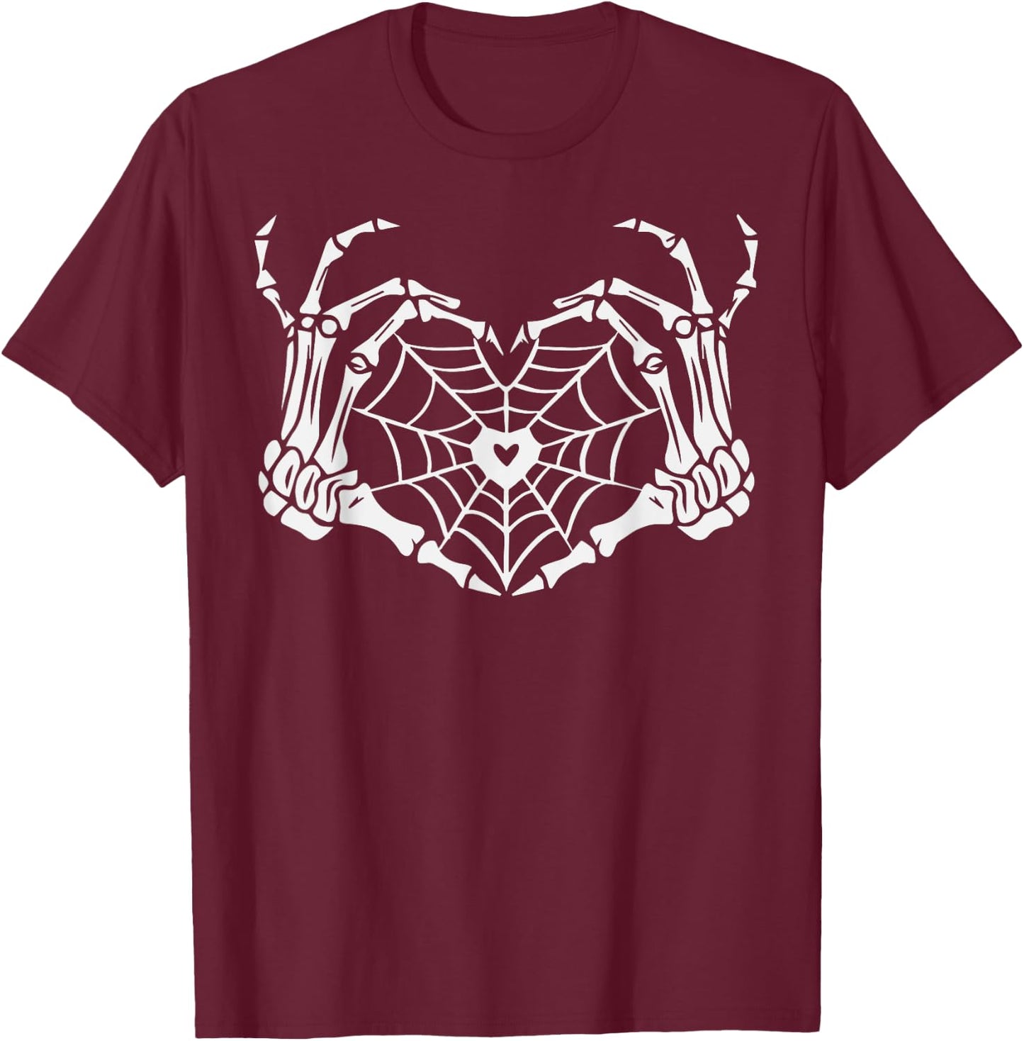 Skeleton Hand Heart Spiderweb Halloween Cobweb Party Costume T-Shirt - T-Shirt | Maroon