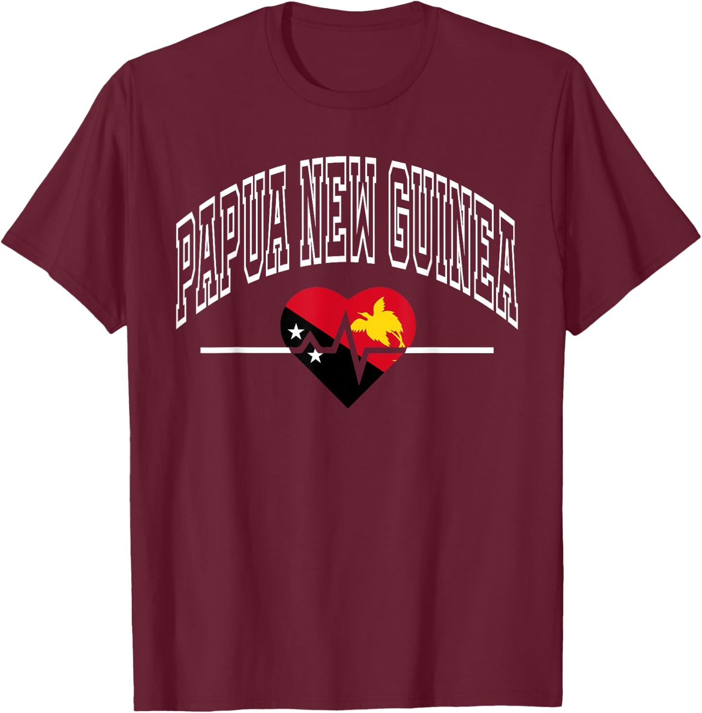 Papua New Guinea Flag Vintage Throwback Heartbeat T-Shirt - T-Shirt | Maroon