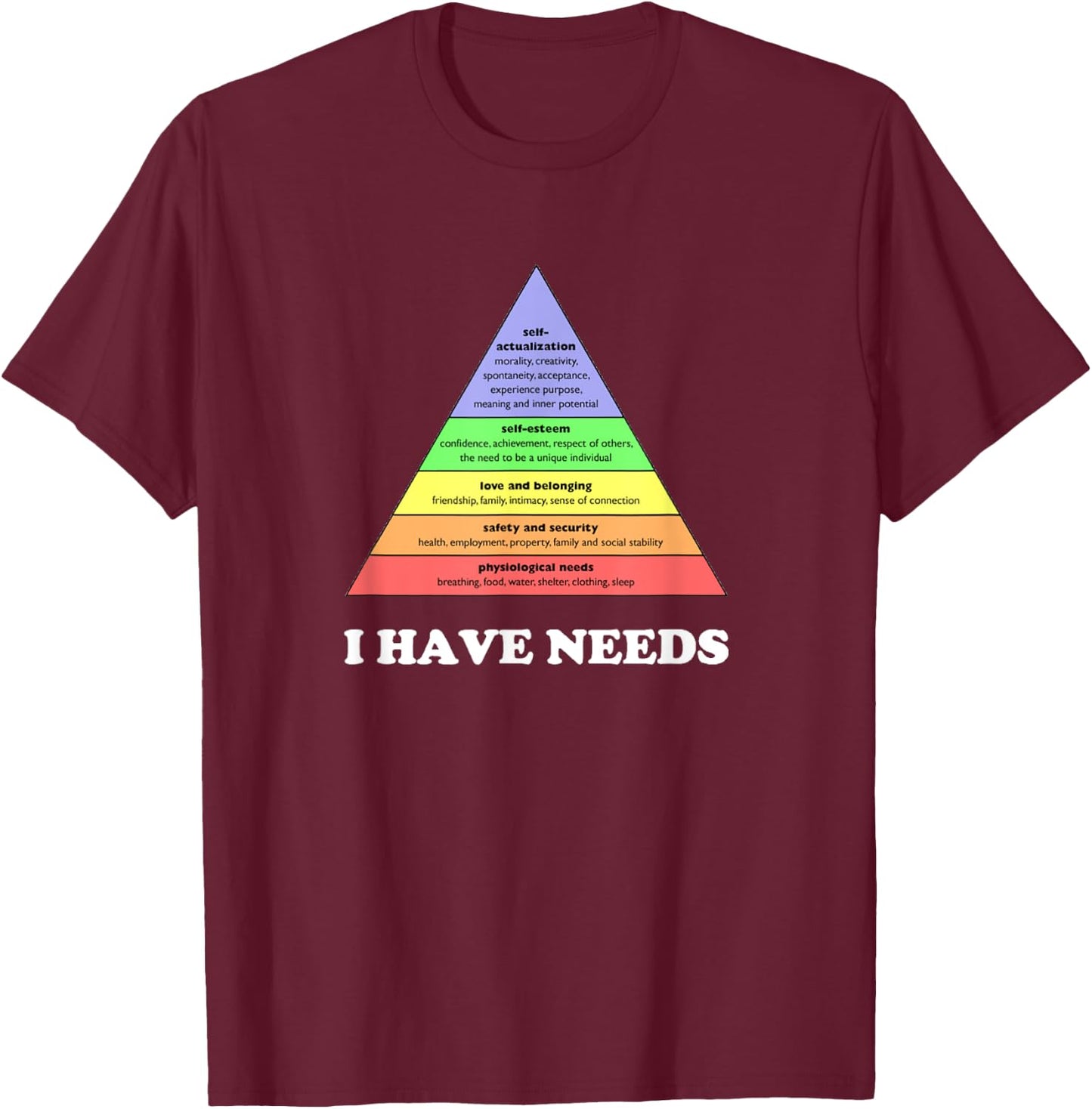 I have needs - Funny Maslow's hierarchy of needs Psychology T-Shirt - T-Shirt | Maroon