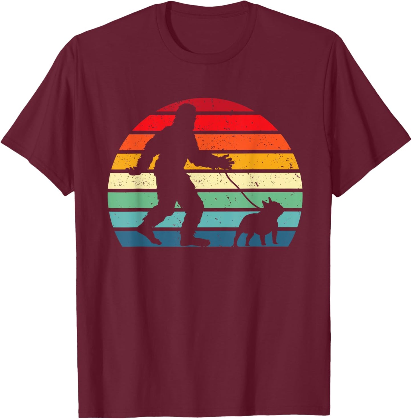 Bigfoot Walking French Bulldog Gift Sasquatch Frenchie Dog Men Women T-Shirt - T-Shirt | Maroon
