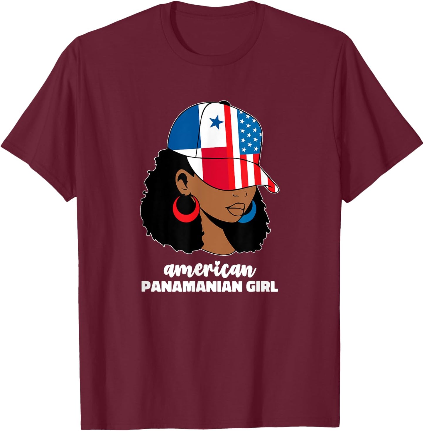 Half American Panamanian Panama Usa Flag Afro Latina Girl T-Shirt - T-Shirt | Maroon