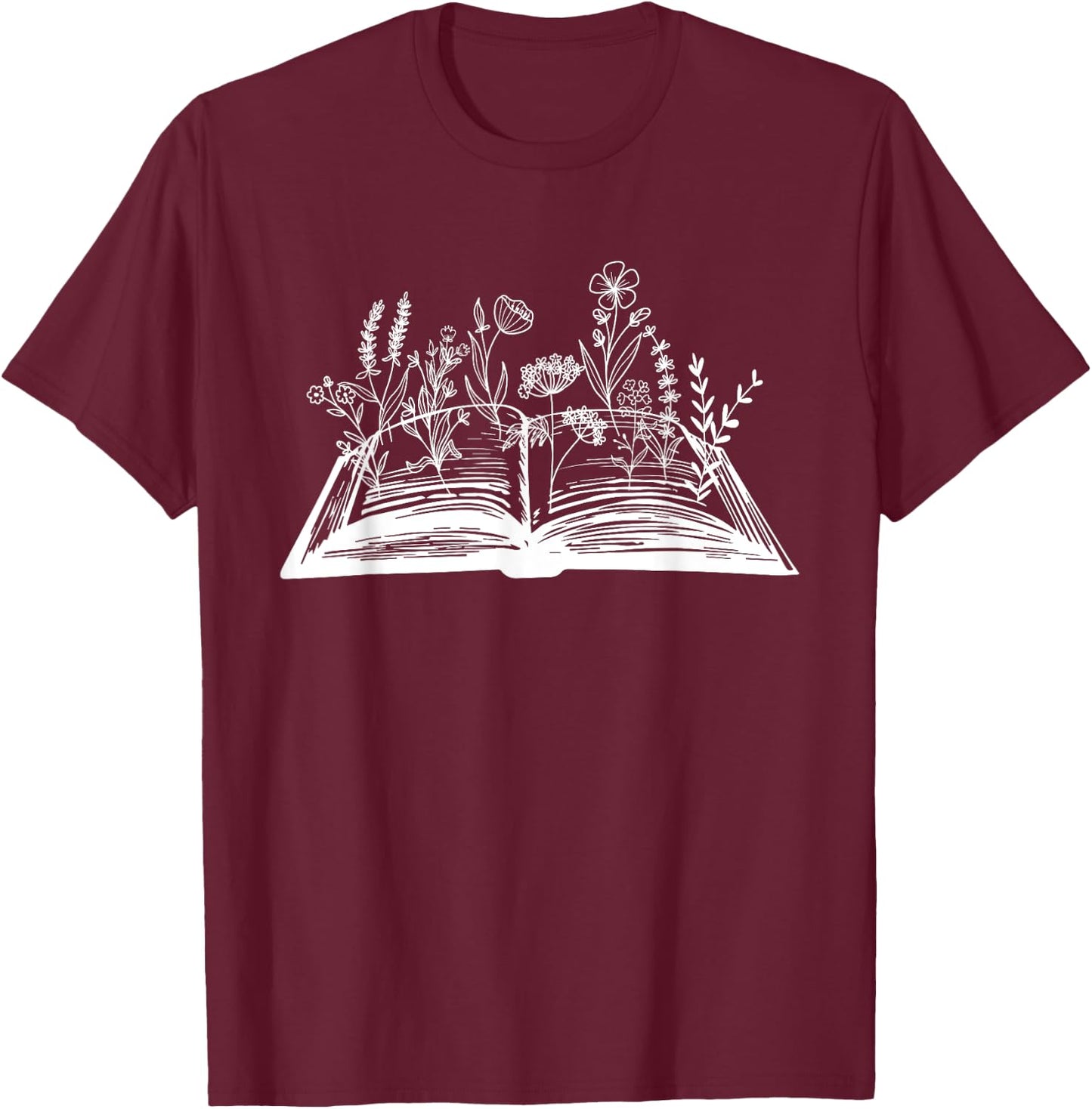 Wildflowers Book Day Flower Books Lover Reader Bookworm Cool T-Shirt - T-Shirt | Maroon