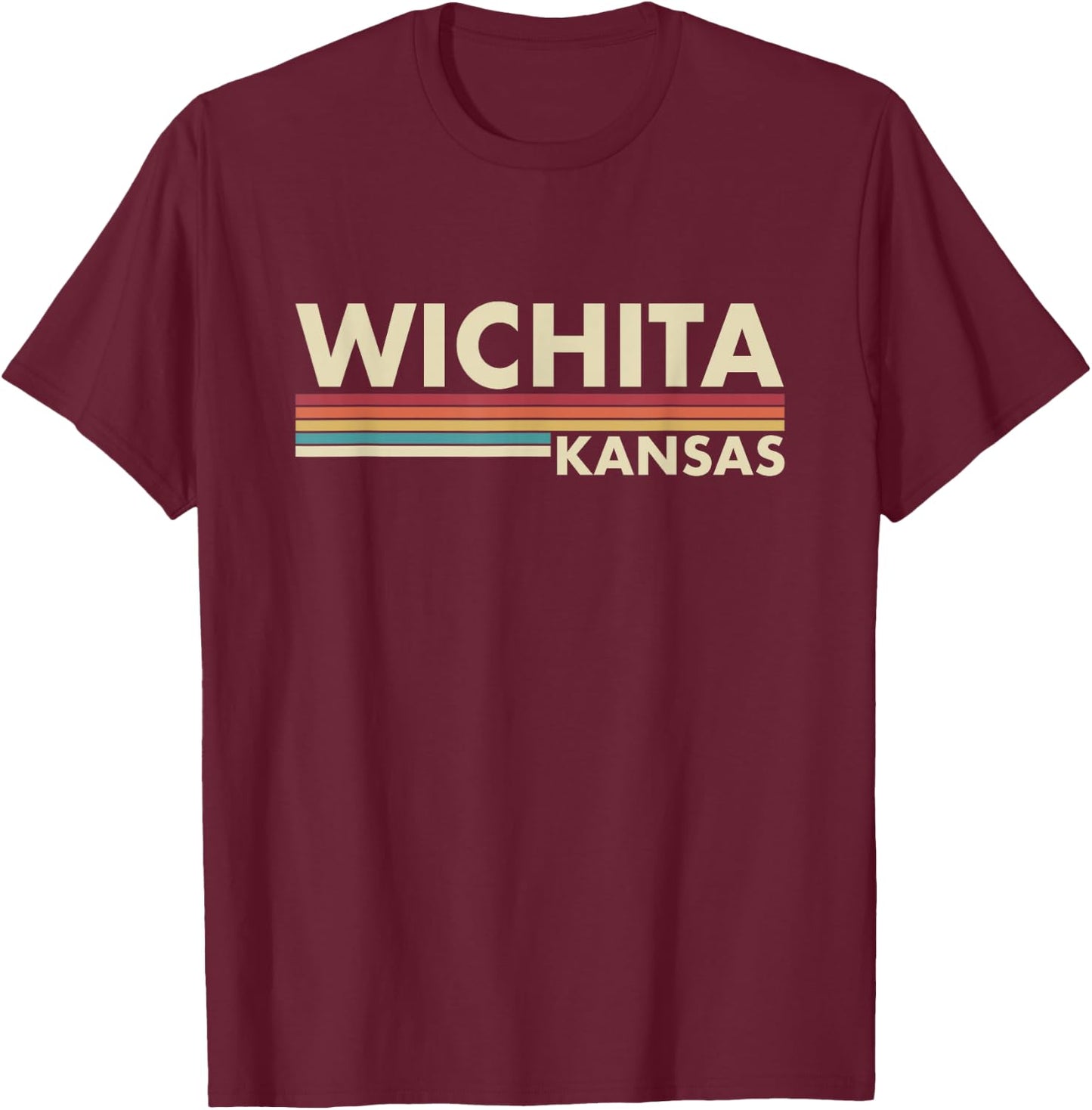 Graphic Club Inc. Wichita - Kansas Vintage Retro Stripes Classic T-Shirt - T-Shirt | Maroon