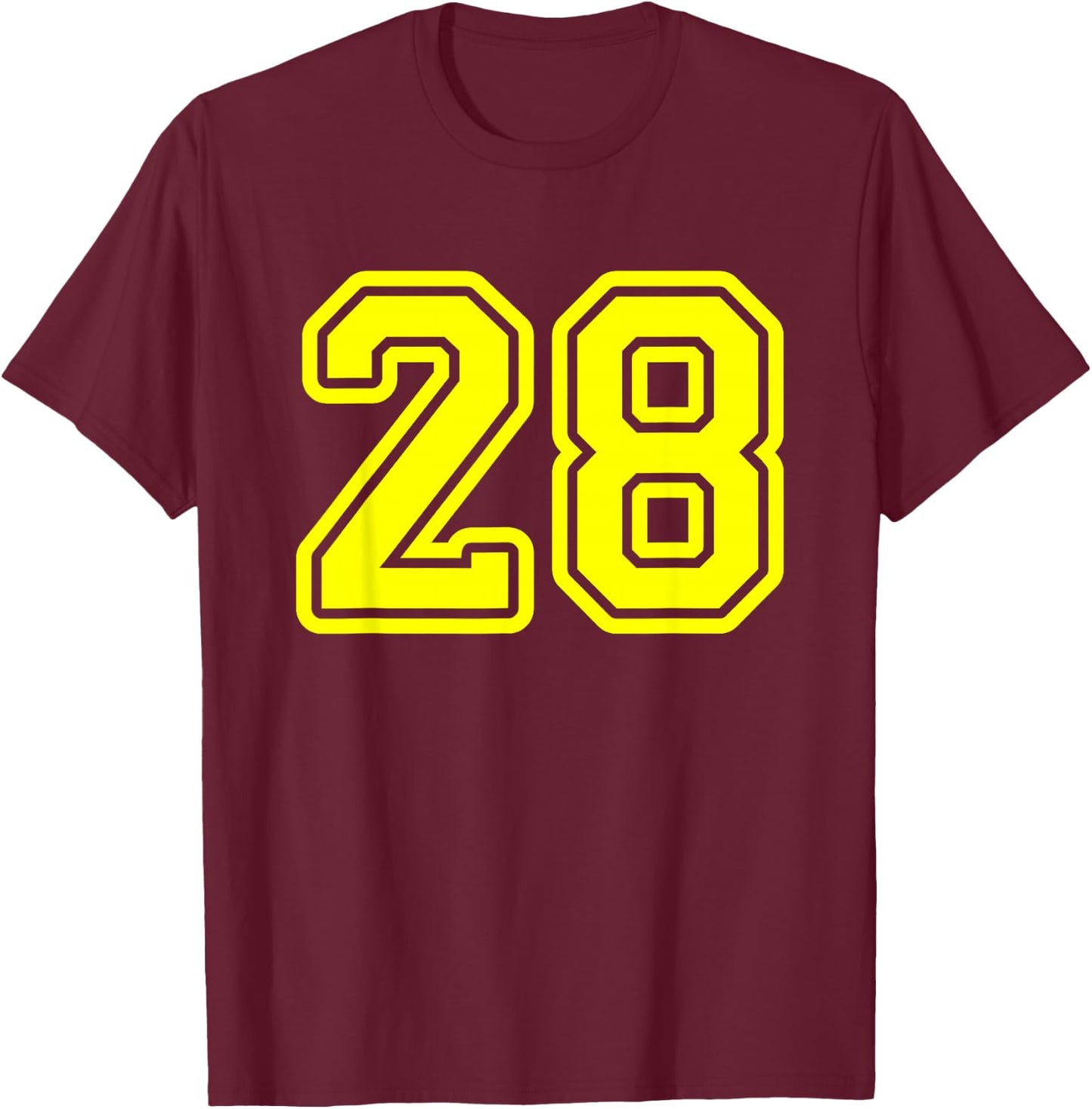 Number 28 Yellow Sports Team Varsity Number 28 T-Shirt - T-Shirt | Maroon