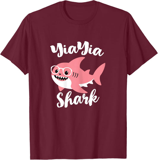 YiaYia Shark Mother's Day Grandma Funny Yia-Yia T-Shirt - T-Shirt | Maroon