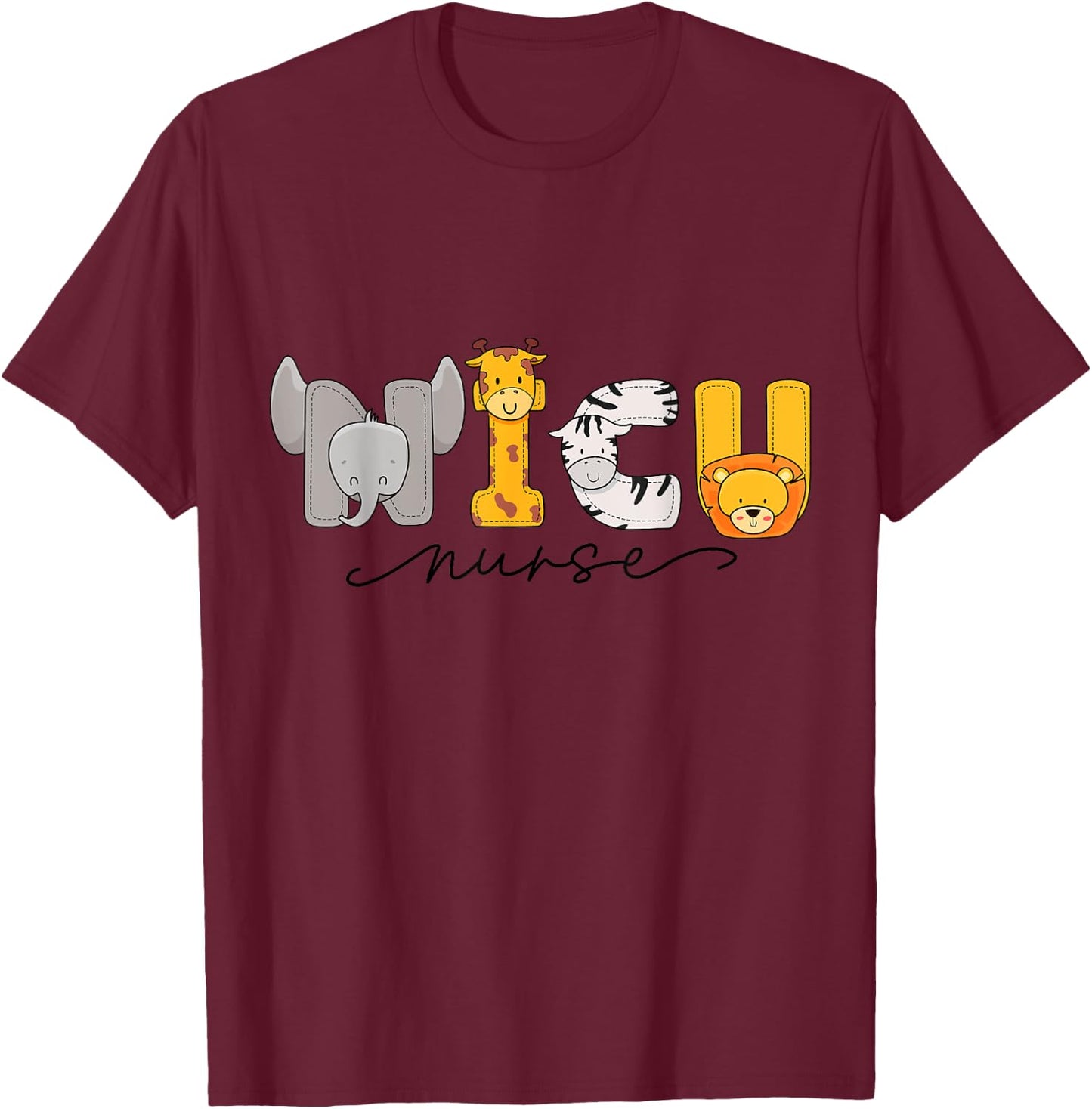 Adorable Baby Animals Graphic NICU Nurse's Day Apparel T-Shirt - T-Shirt | Maroon