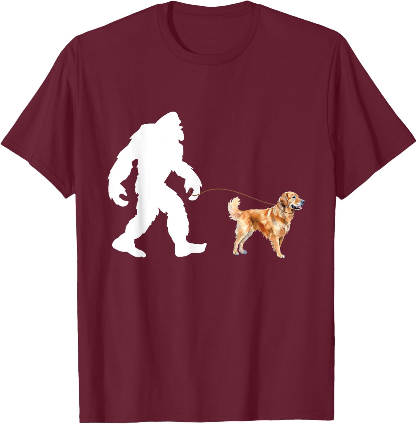 Bigfoot And Golden Retriever - Canine Lover Dog Owner Women Girls Kids T-Shirt - T-Shirt | Maroon