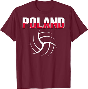 Poland Volleyball Fans Jersey - Polish Flag Sport Lovers T-Shirt - T-Shirt | Maroon
