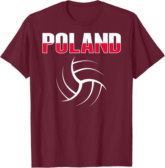 Poland Volleyball Fans Jersey - Polish Flag Sport Lovers T-Shirt - T-Shirt | Maroon