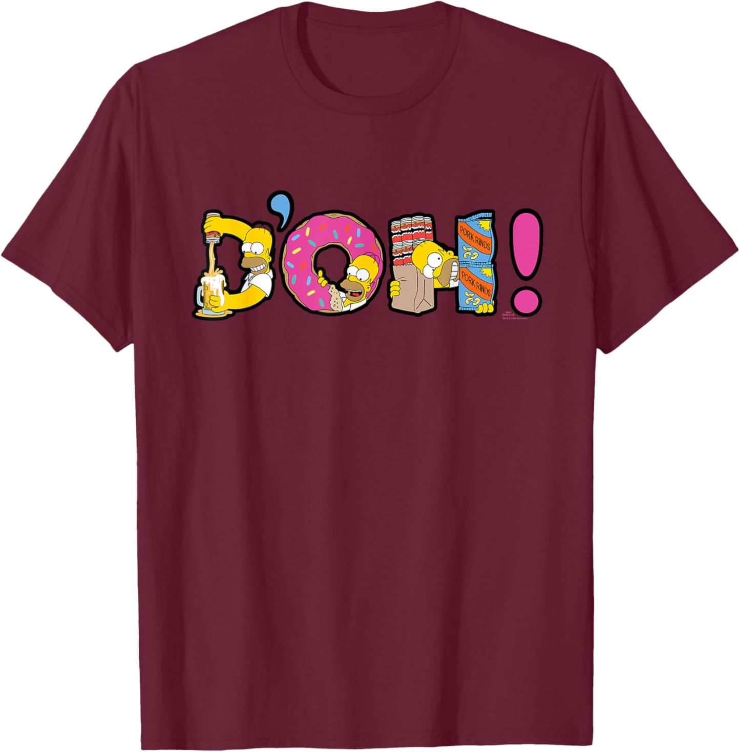 The Simpsons Homer Simpson Beer and Donuts Letters D’OH! T-Shirt - T-Shirt | Maroon