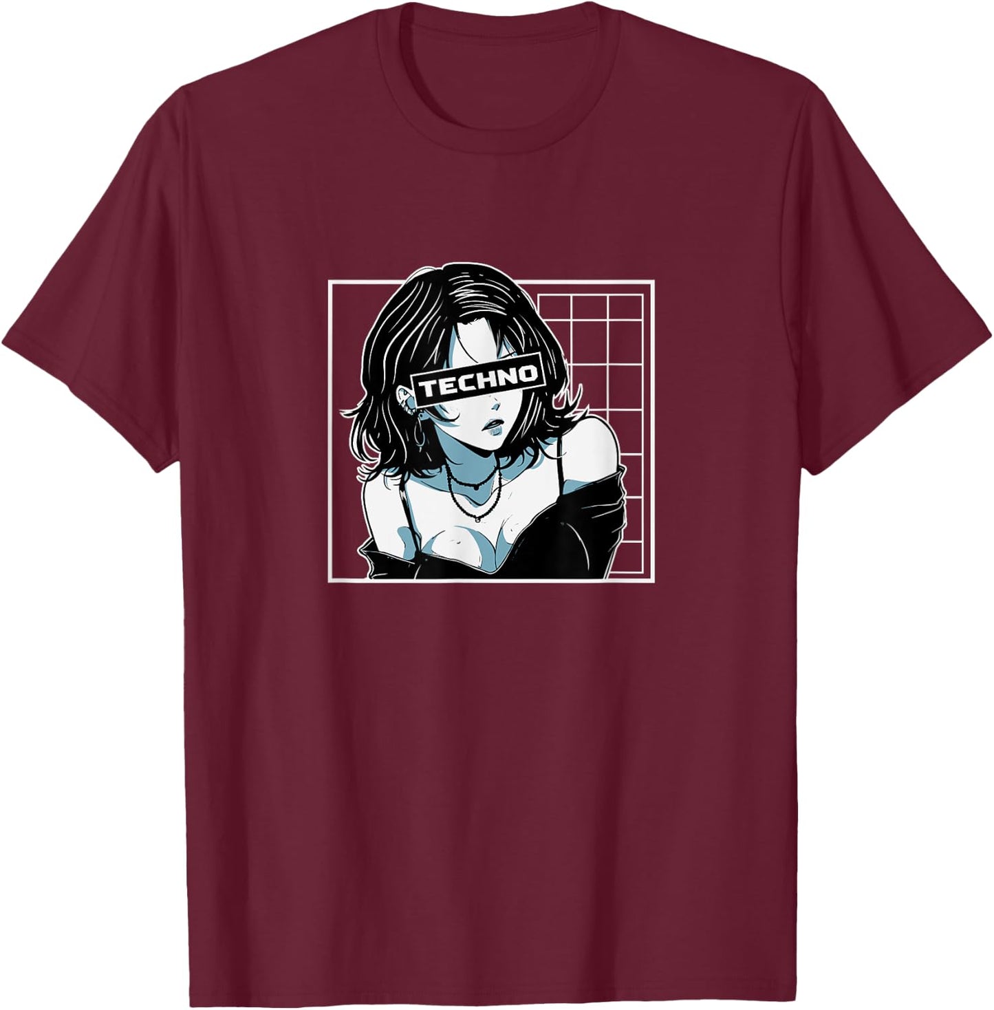 Techno & Anime,Kawaii Anime Girl Loves Hardcore Techno Music T-Shirt - T-Shirt | Maroon