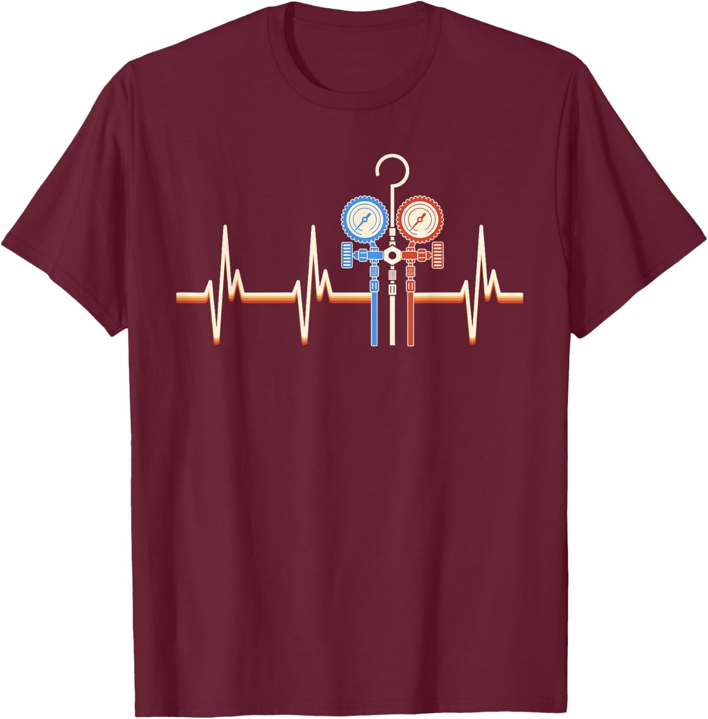 HVAC Techician EKG Line Heartbeat HVAC Tech Funny T-Shirt - T-Shirt | Maroon