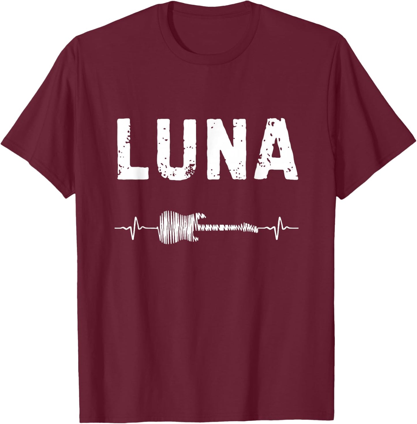 Luna Guitar Heartbeat Music Guitarist Retro Vintage T-Shirt - T-Shirt | Maroon
