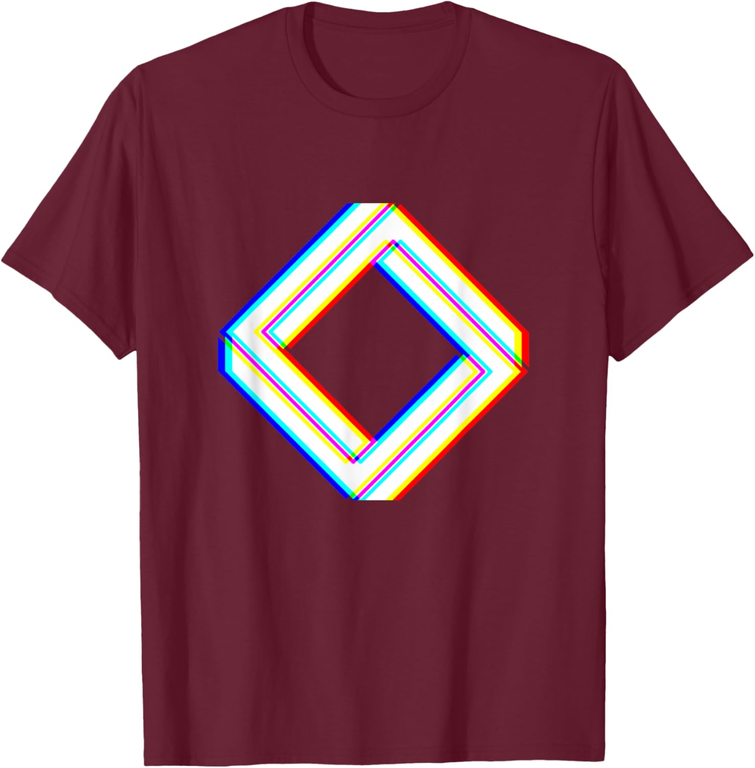 Trippy Geometric Shapes Abstract Art Optical Illusion EDM T-Shirt - T-Shirt | Maroon