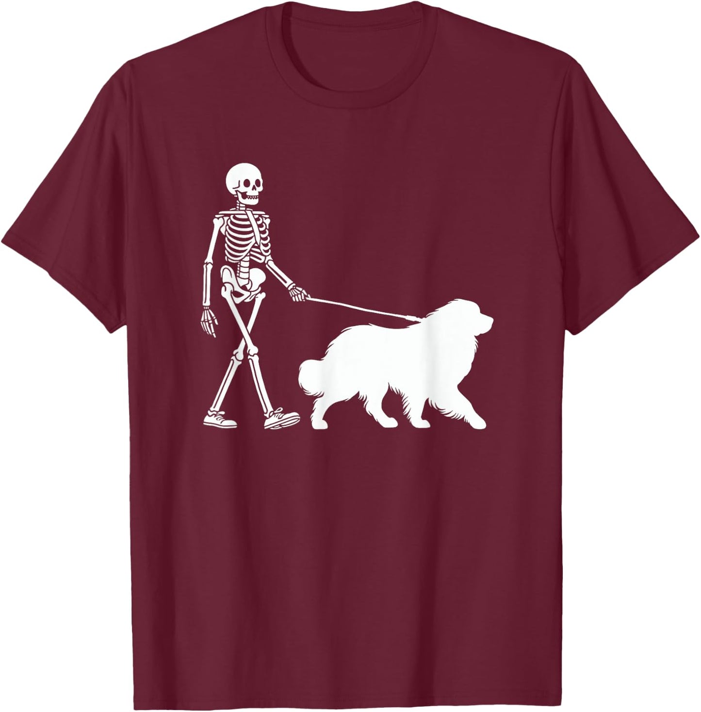 Skeleton Walking a Dog Great Pyrenees Halloween Outfit T-Shirt - T-Shirt | Maroon