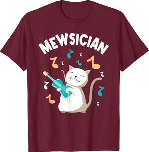 Mewsician - Violin Player Cat Violinist Musician Men Women Girls Kids T-Shirt - T-Shirt | Maroon
