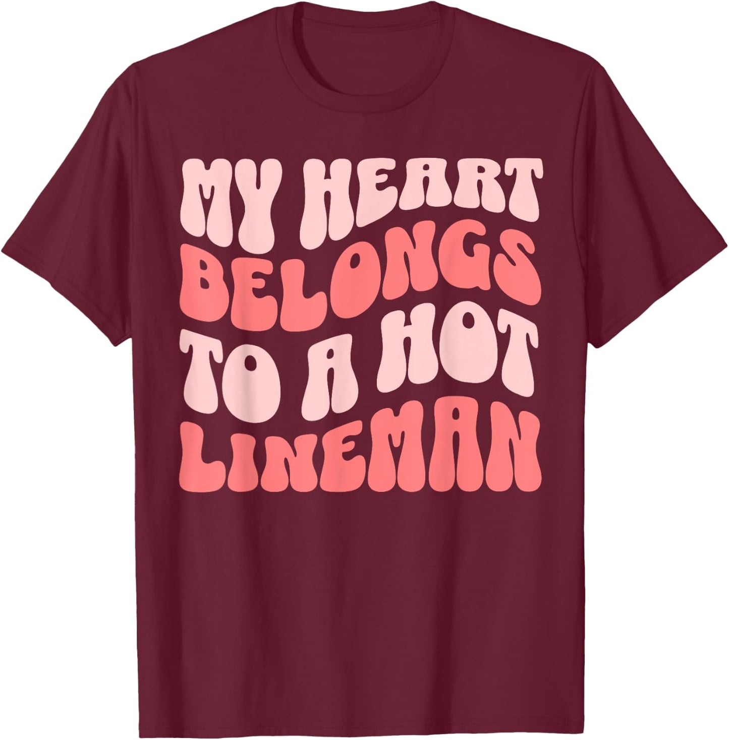 Wife Lineman Retro Wavy Girlfriend T-Shirt - T-Shirt | Maroon
