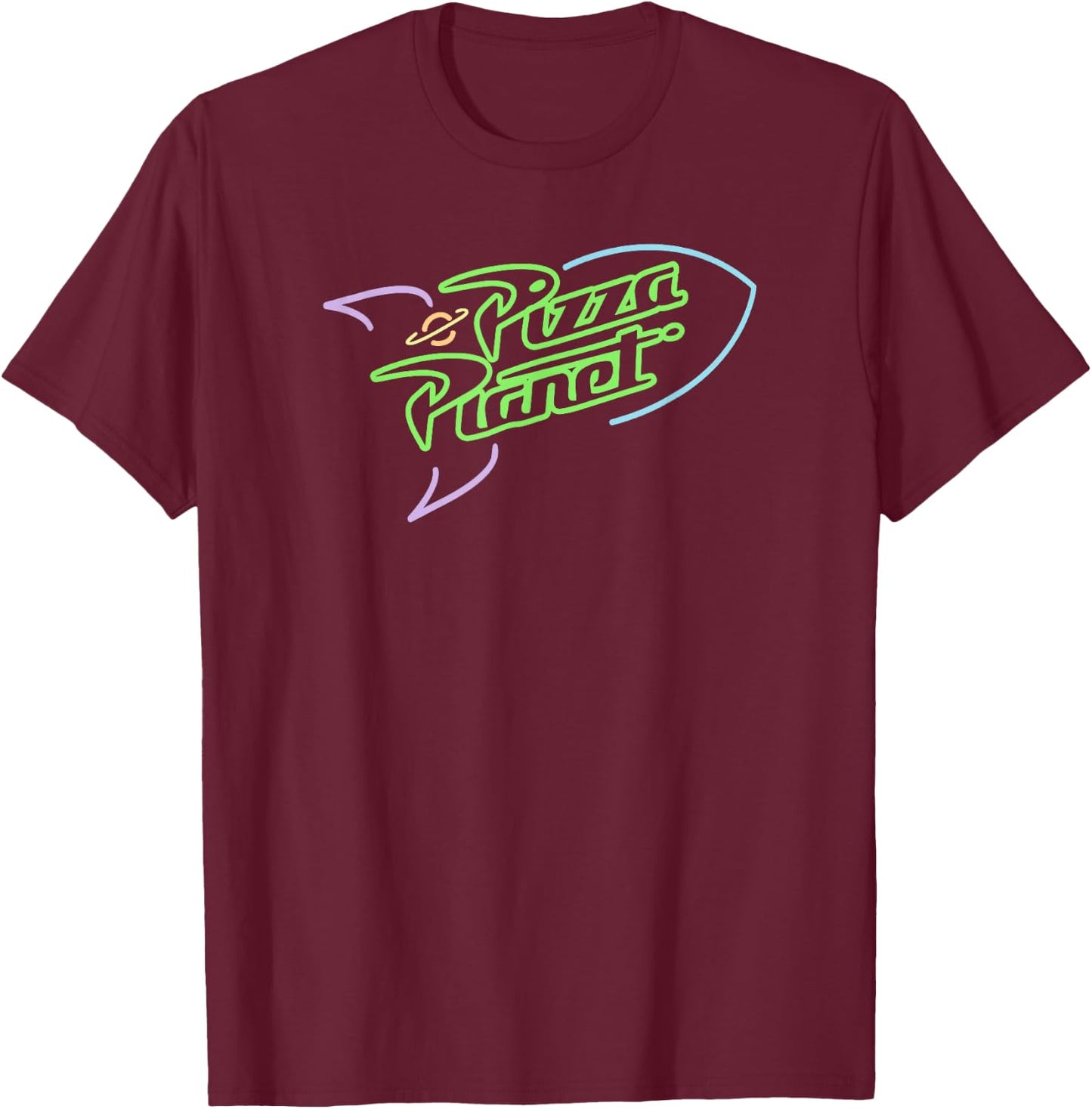 Disney Pixar Toy Story Pizza Planet Neon Spaceship Logo T-Shirt - T-Shirt | Maroon