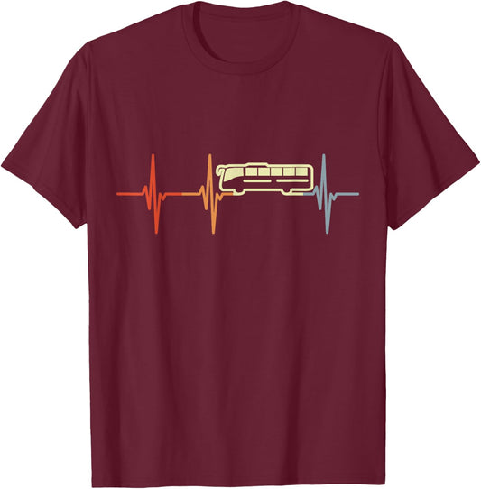 Bus Cardiogram Retro Transit Driver T-Shirt - T-Shirt | Maroon