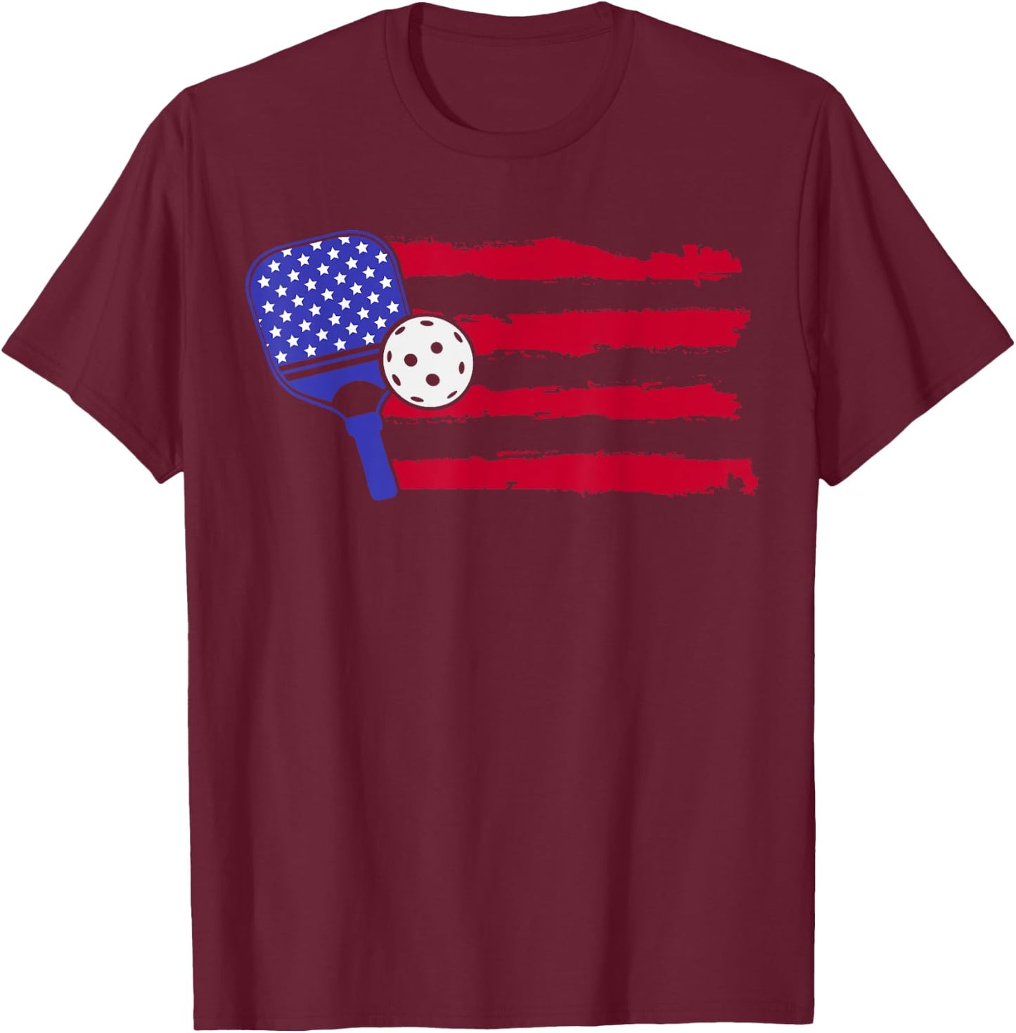 Pickleball US Flag American Patriotic Pickleball 4th Of July Women Kids Men T-Shirt - T-Shirt | Maroon