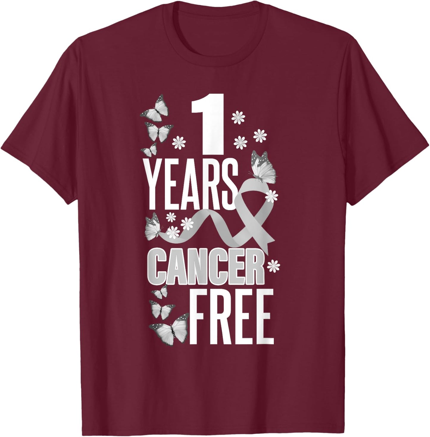 1 Year Cancer Free For Lungs Cancer Awareness T-Shirt - T-Shirt | Maroon