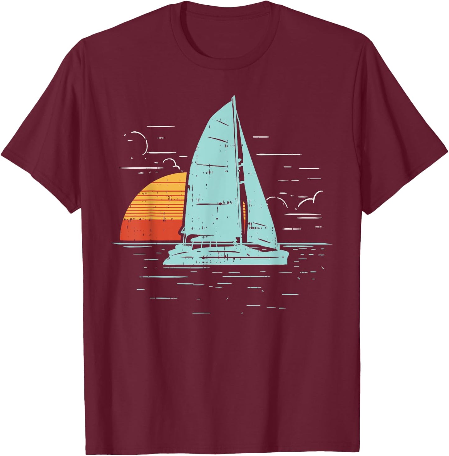 Sailboat Sunset Retro Boating Vacation Boat Sailor Gift T-Shirt - T-Shirt | Maroon