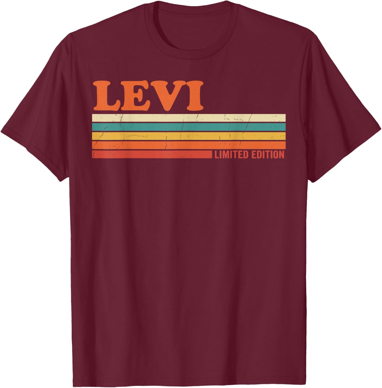 LEVI Retro Personalized First Name Vintage Stripes T-Shirt - T-Shirt | Maroon