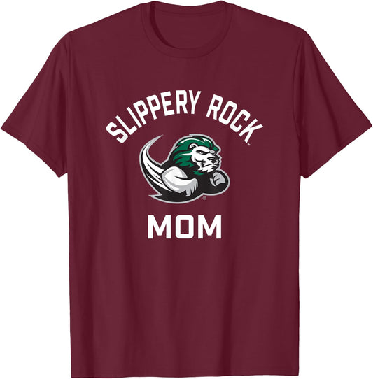 SRU Slippery Rock University Arched Mom T-Shirt - T-Shirt | Maroon