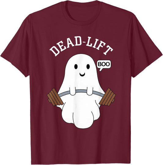 Dead Lift Funny Ghost Gymer Halloween Weight Lifting Workout T-Shirt - T-Shirt | Maroon
