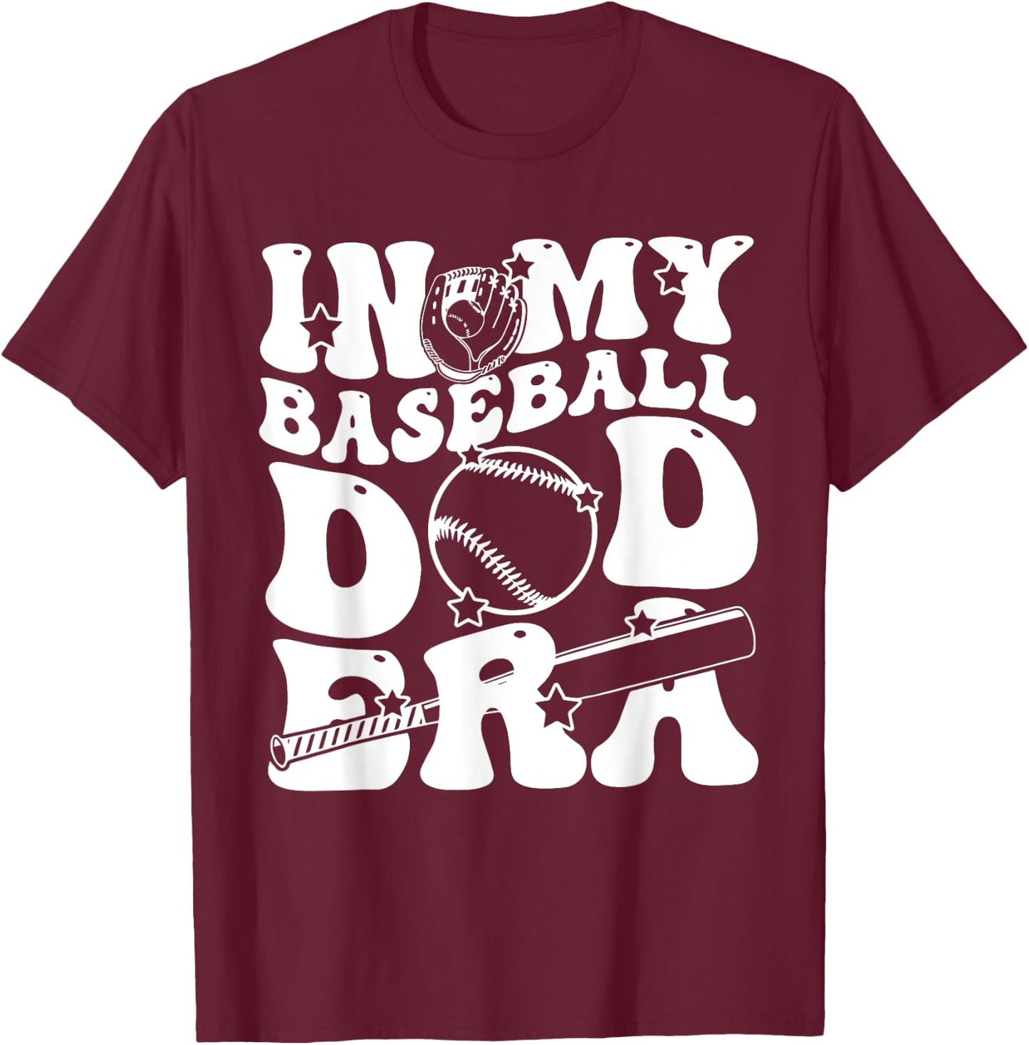 In My Baseball Dad Era Retro Groovy Daddy Papa Father's Day T-Shirt - T-Shirt | Maroon